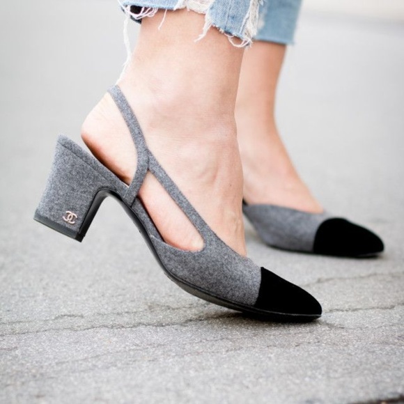 chanel grey slingback